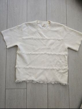 kate spade Cream Crewneck Tee with Subtle Texture Fringe